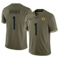 Parkc J.Jaguars #1 Montaric Brown Player Olive Salute To Service Limited Stitched Jerseys