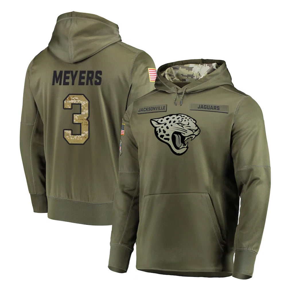 Parkc J.Jaguars #3 Jakobi Meyers Player Olive Salute to Service Pullover Hoodies Home Game Stitched Jerseys