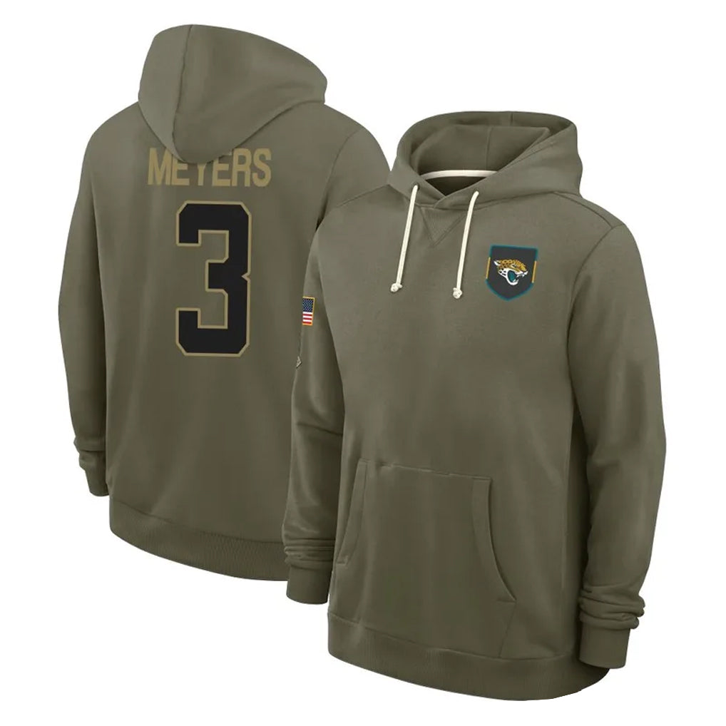 Parkc J.Jaguars #3 Jakobi Meyers Player Olive Salute to Service Pullover Hoodies Limited Stitched Jerseys