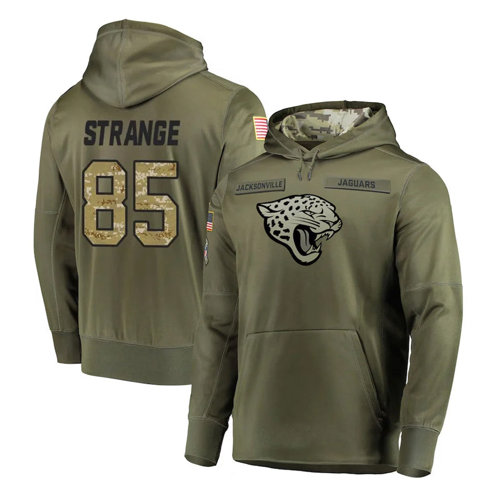 Parkc J.Jaguars #85 Brenton Strange Player Olive Salute to Service Pullover Hoodies Home Game Stitched Jerseys