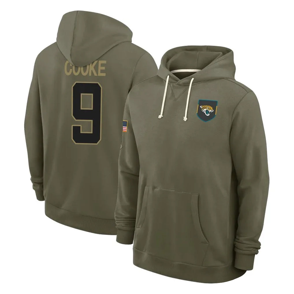 Parkc J.Jaguars #9 Logan Cooke Player Olive Salute to Service Pullover Hoodies Limited Stitched Jerseys