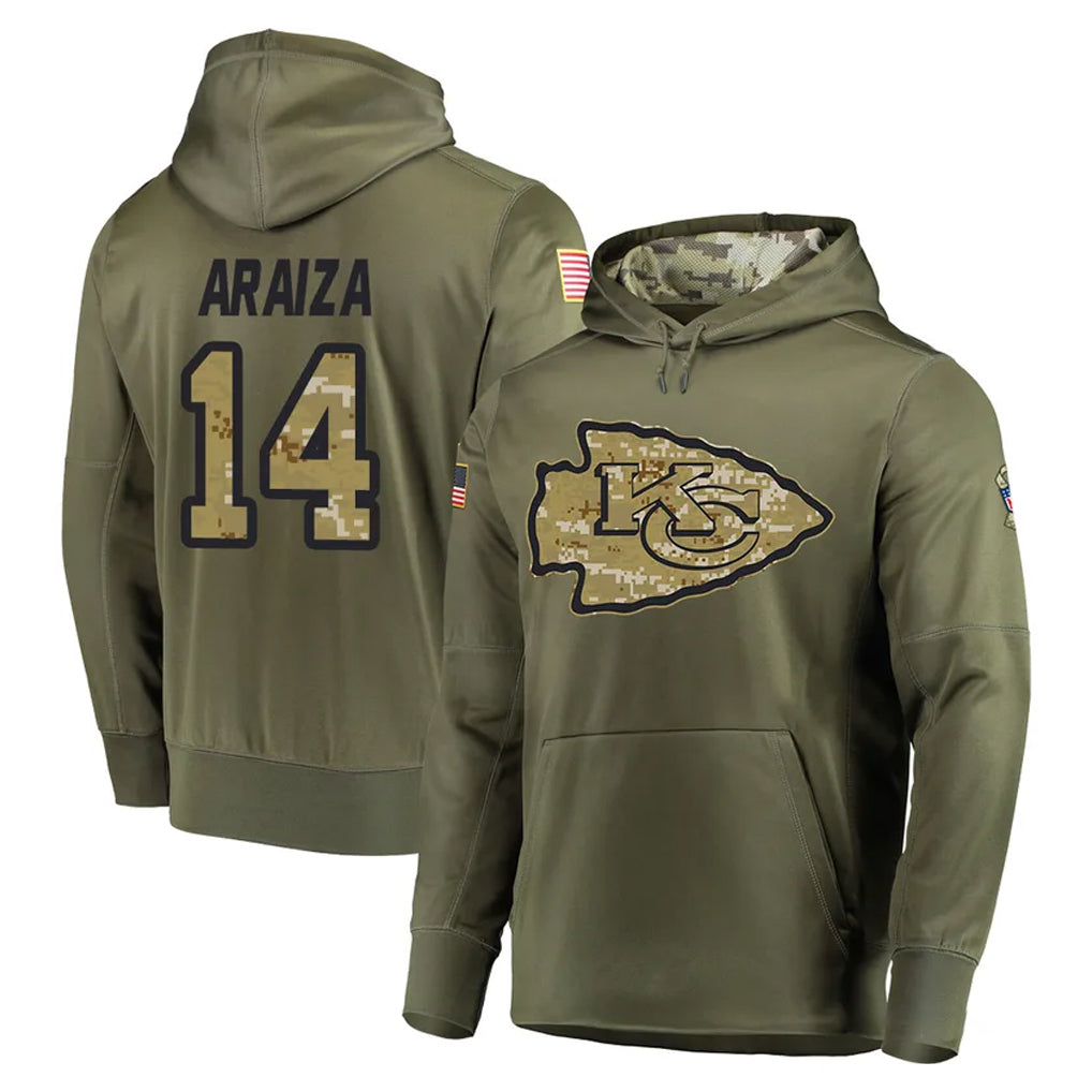 Parkc KC.Chiefs #14 Matt Araiza Player Olive Salute to Service Pullover Hoodies Home Game Stitched Jerseys