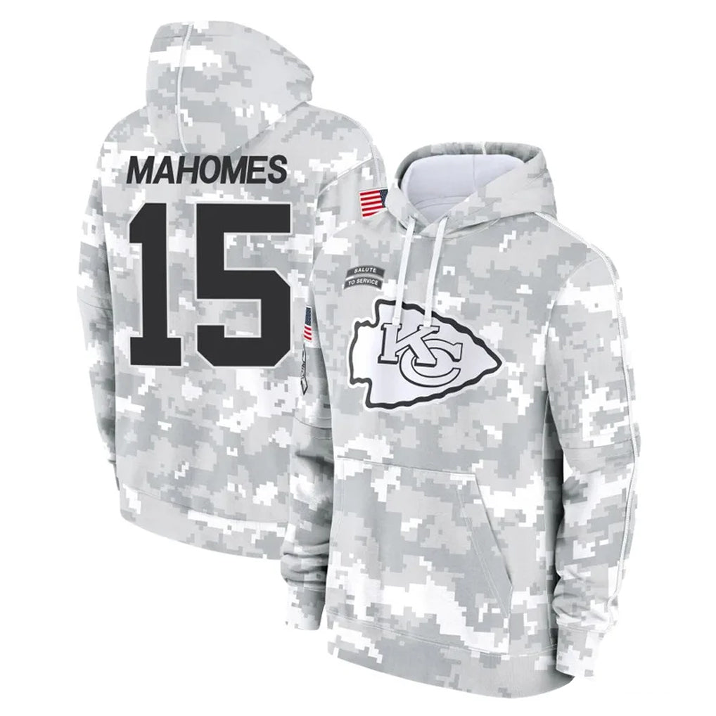 Parkc KC.Chiefs #15 Patrick Mahomes Player Arctic Camo Salute to Service Hoodies Limited Game Stitched Jerseys