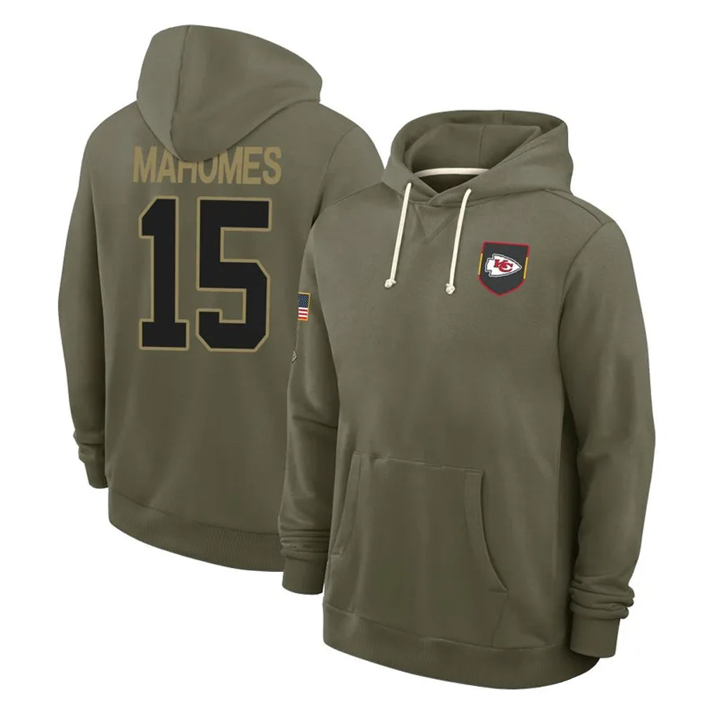Parkc KC.Chiefs #15 Patrick Mahomes Player Olive Salute to Service Pullover Hoodies Limited Stitched Jerseys