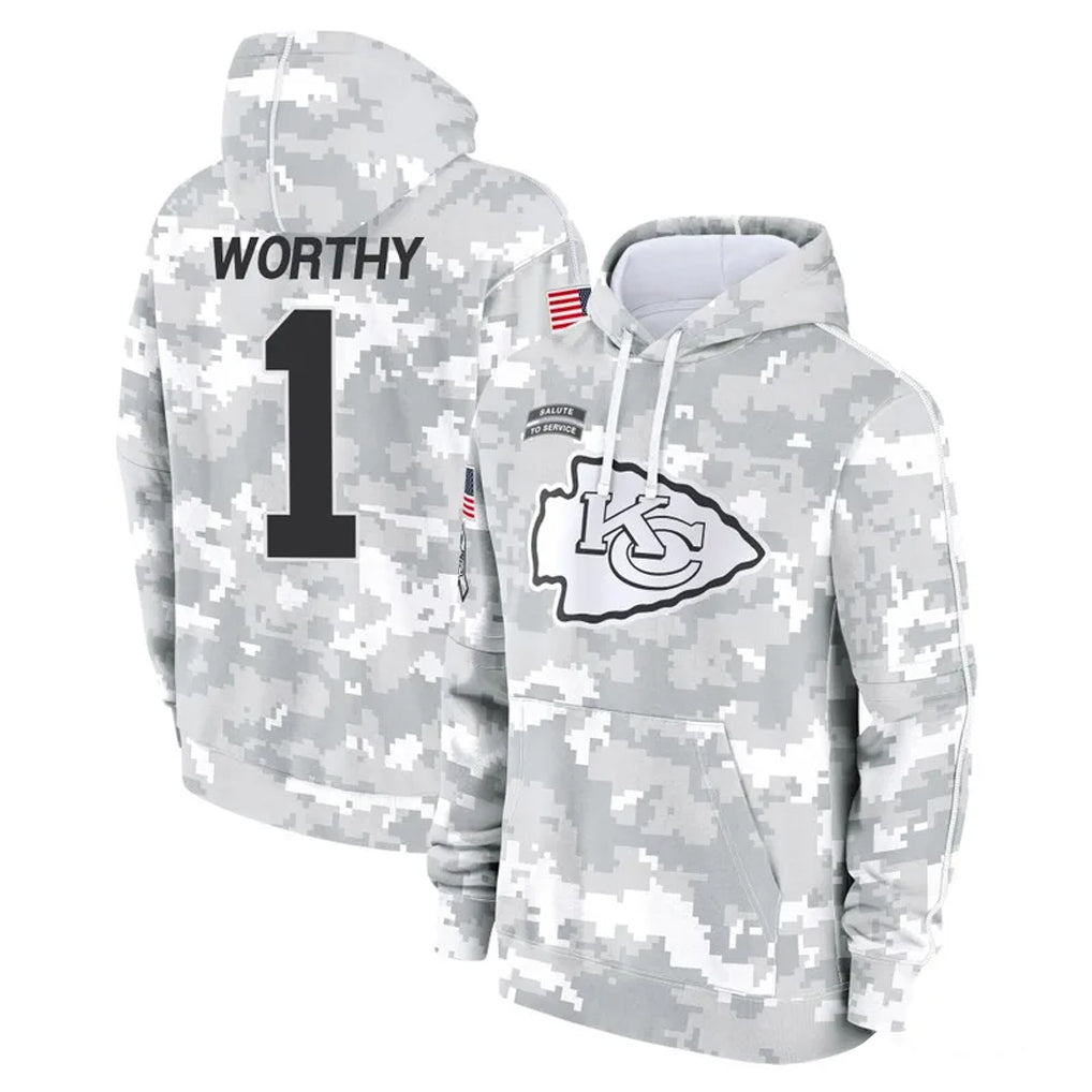 Parkc KC.Chiefs #1 Xavier Worthy Player Arctic Camo Salute to Service Hoodies Limited Game Stitched Jerseys
