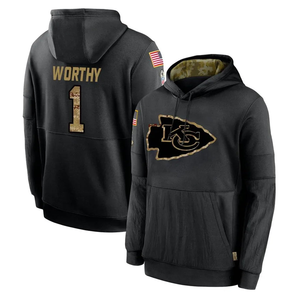 Parkc KC.Chiefs #1 Xavier Worthy Player Black Salute to Service Hoodies Limited Game Stitched Jerseys