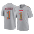 Parkc KC.Chiefs #1 Xavier Worthy Player Gray Atmosphere Fashion Game Stitched Jerseys