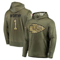 Parkc KC.Chiefs #1 Xavier Worthy Player Olive Salute to Service Pullover Hoodies Home Game Stitched Jerseys