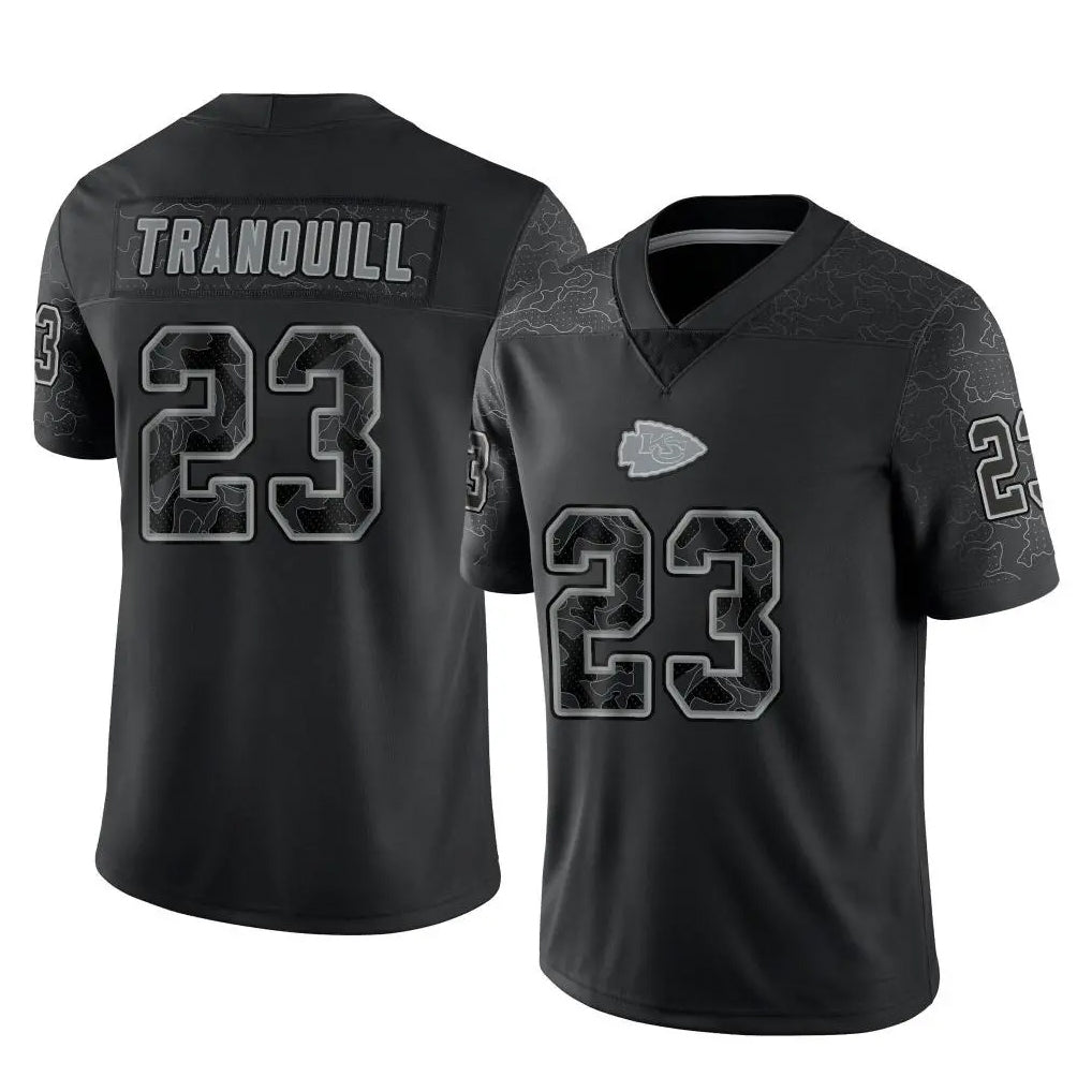 Parkc KC.Chiefs #23 Drue Tranquill Player Black Limited Reflective Game Stitched Jerseys