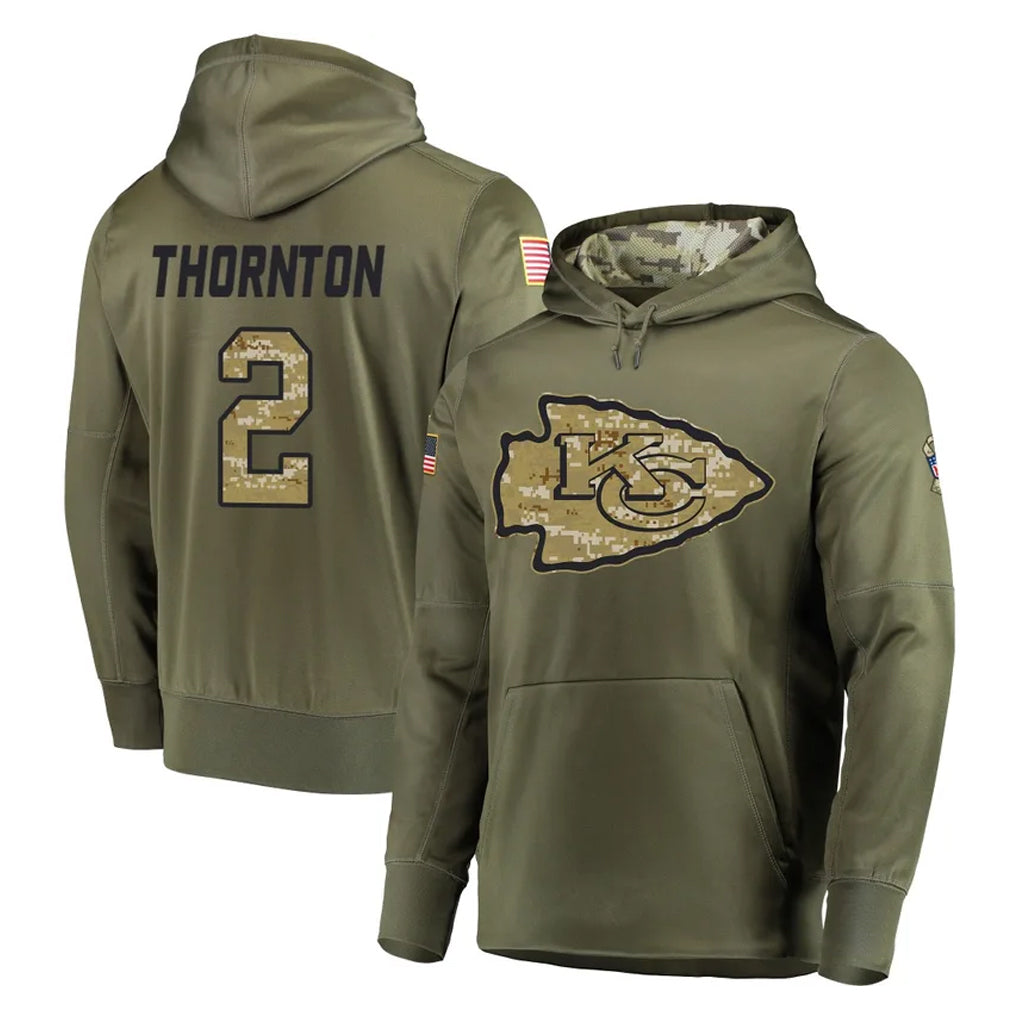 Parkc KC.Chiefs #2 Tyquan Thornton Player Olive Salute to Service Pullover Hoodies Home Game Stitched Jerseys