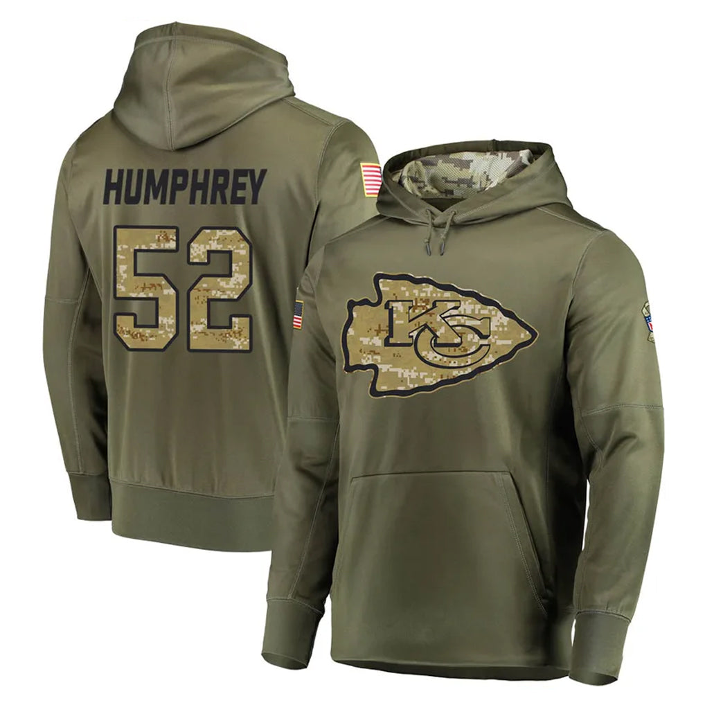 Parkc KC.Chiefs #52 Creed Humphrey Player Olive Salute to Service Pullover Hoodies Home Game Stitched Jerseys