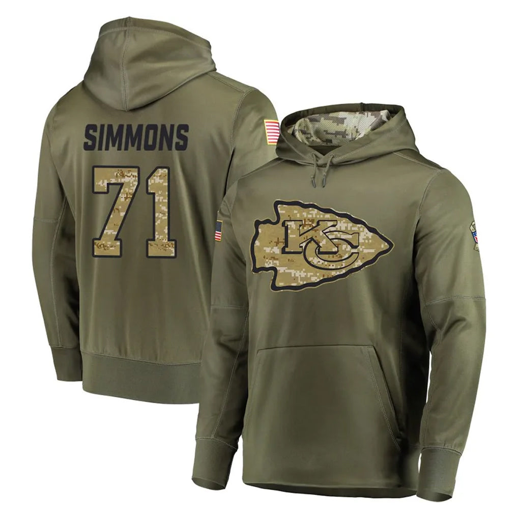 Parkc KC.Chiefs #71 Josh Simmons Player Olive Salute to Service Pullover Hoodies Home Game Stitched Jerseys