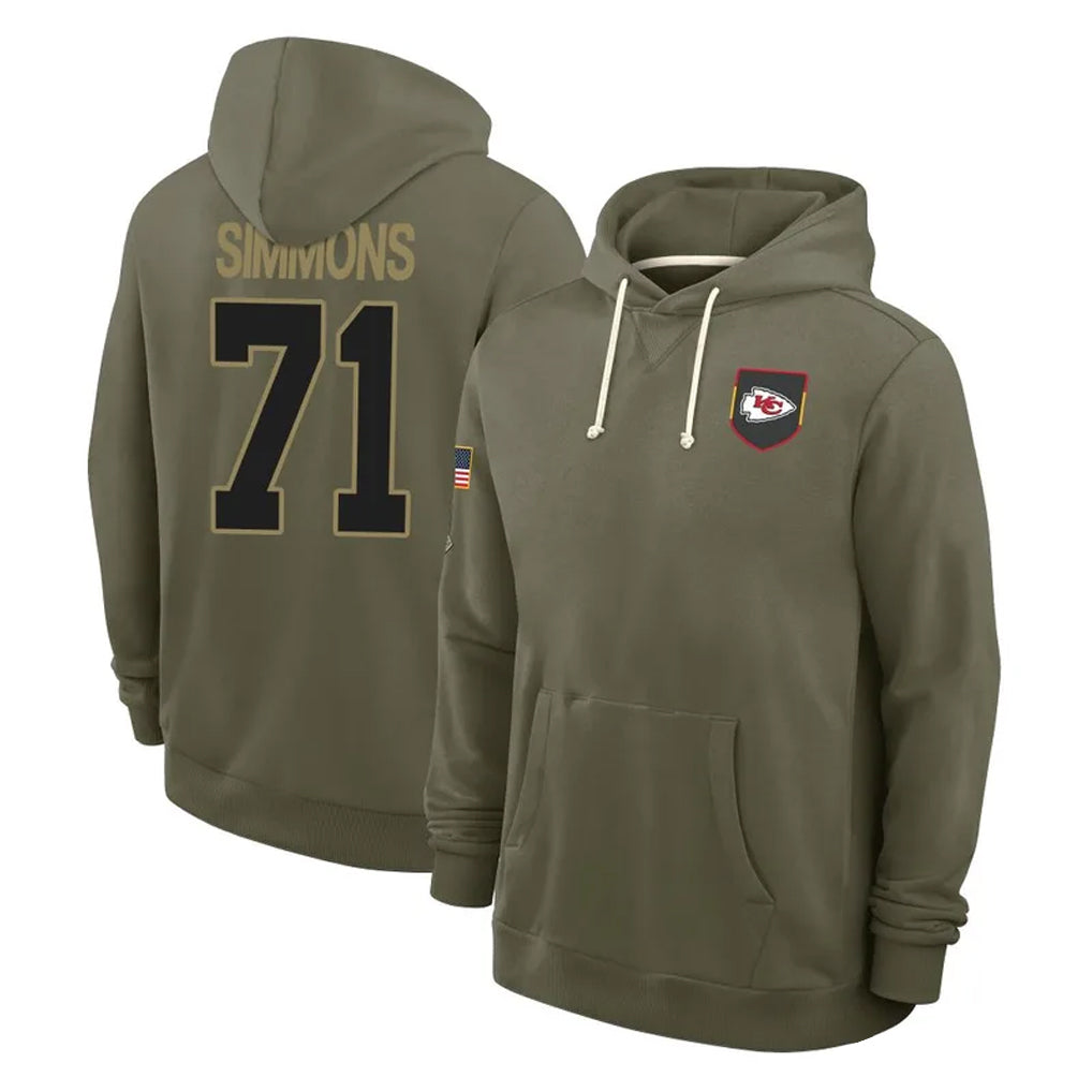 Parkc KC.Chiefs #71 Josh Simmons Player Olive Salute to Service Pullover Hoodies Limited Stitched Jerseys