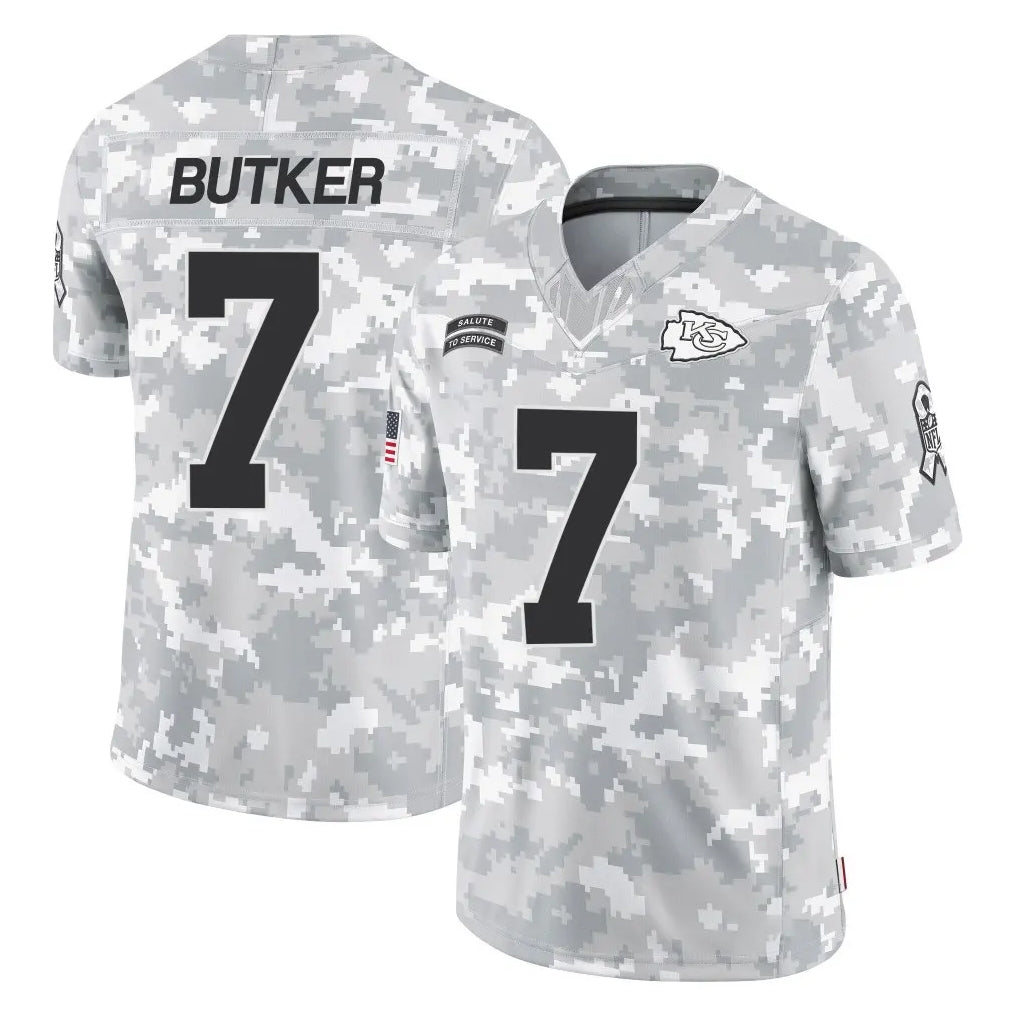 Parkc KC.Chiefs #7 Harrison Butker Player Arctic Camo Salute To Service Limited Game Stitched Jerseys