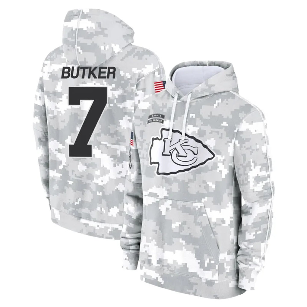 Parkc KC.Chiefs #7 Harrison Butker Player Arctic Camo Salute to Service Hoodies Limited Game Stitched Jerseys