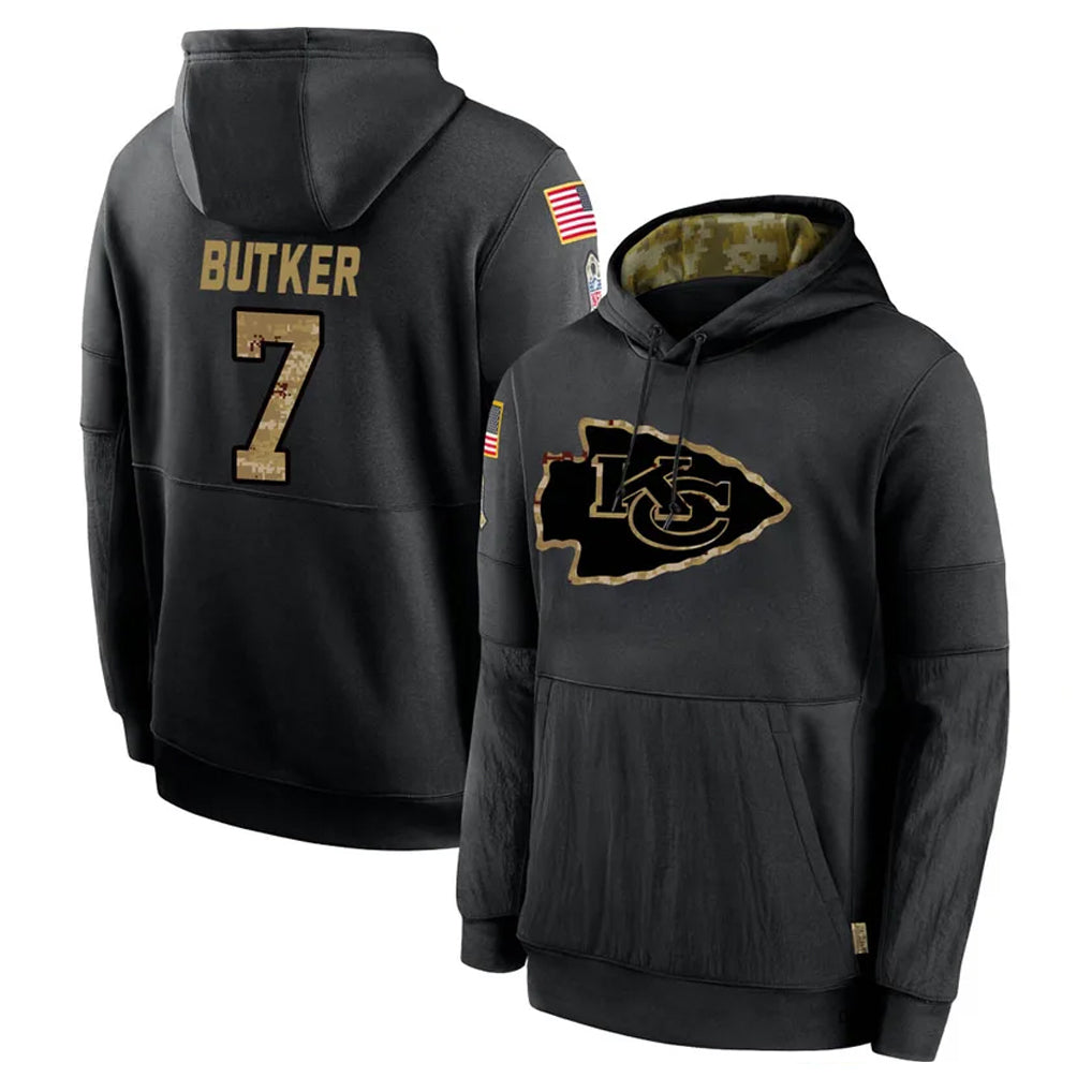 Parkc KC.Chiefs #7 Harrison Butker Player Black Salute to Service Hoodies Limited Game Stitched Jerseys