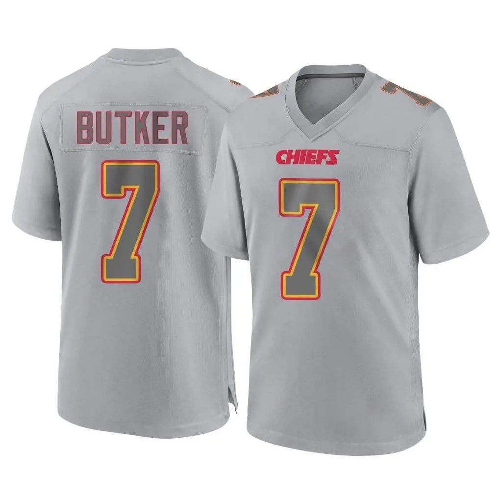 Parkc KC.Chiefs #7 Harrison Butker Player Gray Atmosphere Fashion Game Stitched Jerseys