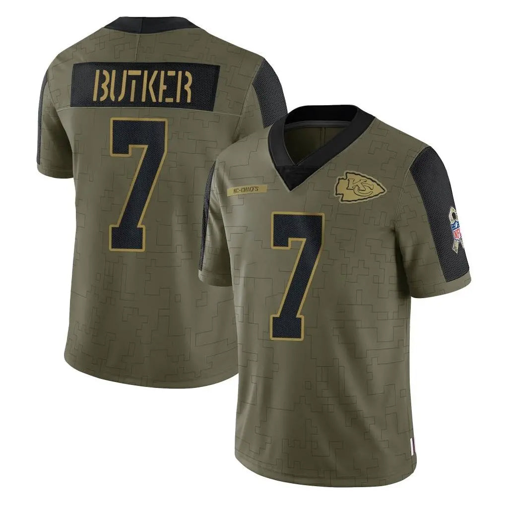 Parkc KC.Chiefs #7 Harrison Butker Player Olive Salute To Service Limited Game Stitched Jerseys