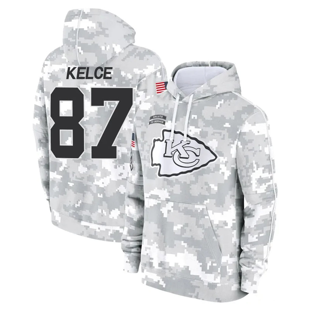 Parkc KC.Chiefs #87 Travis Kelce Player Arctic Camo Salute to Service Hoodies Limited Game Stitched Jerseys