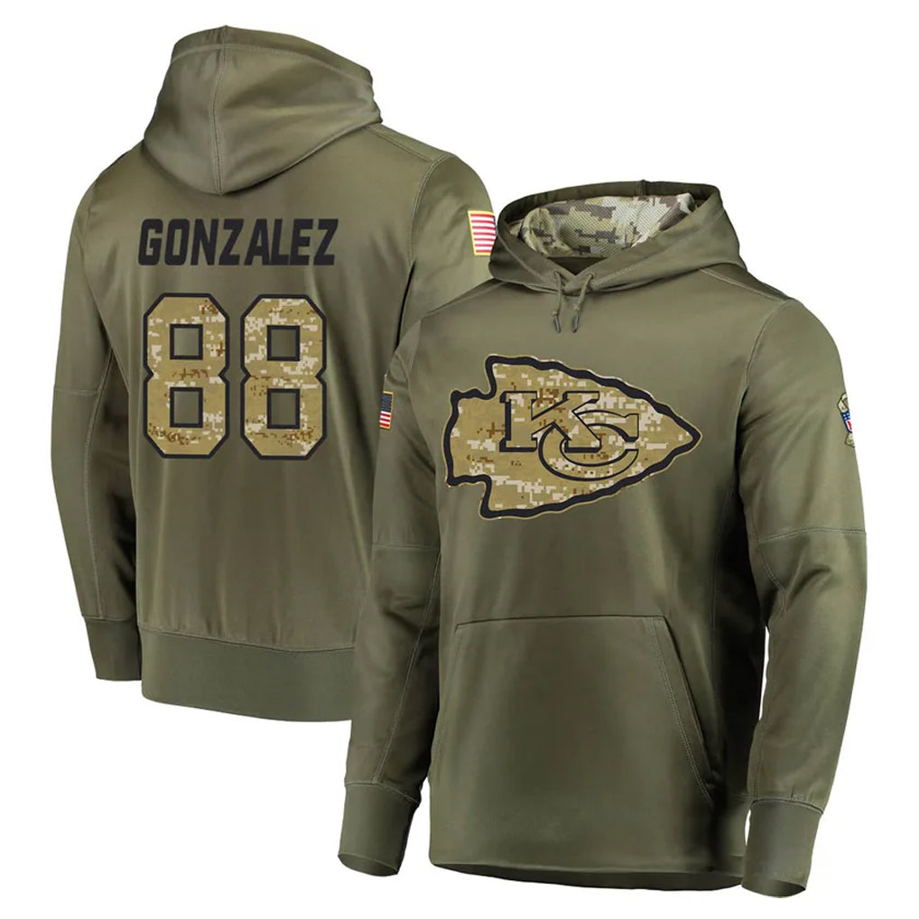 Parkc KC.Chiefs #88 Tony Gonzalez Player Olive Salute to Service Pullover Hoodies Home Game Stitched Jerseys