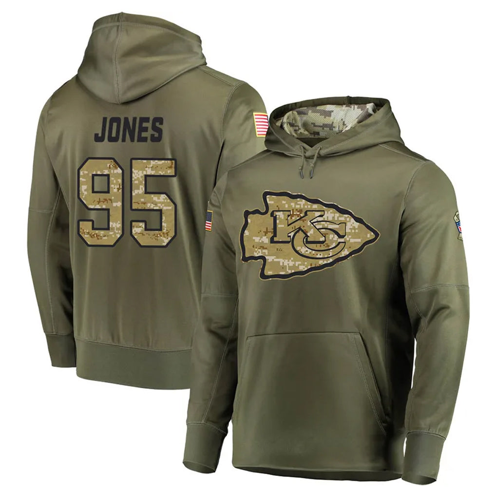 Parkc KC.Chiefs #95 Chris Jones Player Olive Salute to Service Pullover Hoodies Home Game Stitched Jerseys