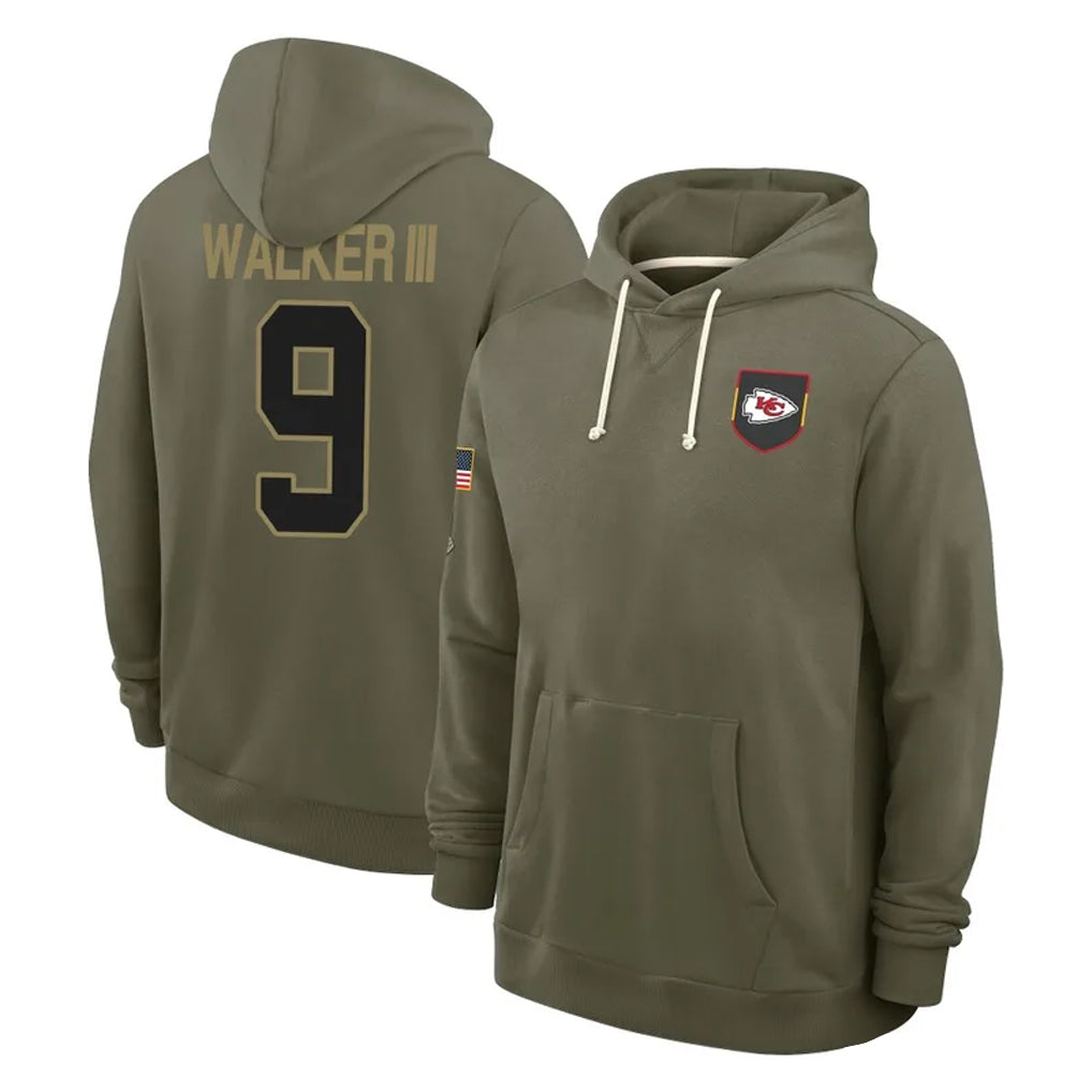 Parkc KC.Chiefs #9 Kenneth Walker III Player Olive Salute to Service Pullover Hoodies Limited Stitched Jerseys
