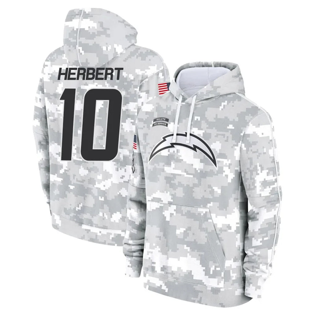 Parkc LA.Chargers #10 Justin Herbert Player Arctic Camo Salute to Service Hoodies Limited Game Stitched Jerseys