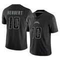 Parkc LA.Chargers #10 Justin Herbert Player Black Limited Reflective Home Game Stitched Jerseys