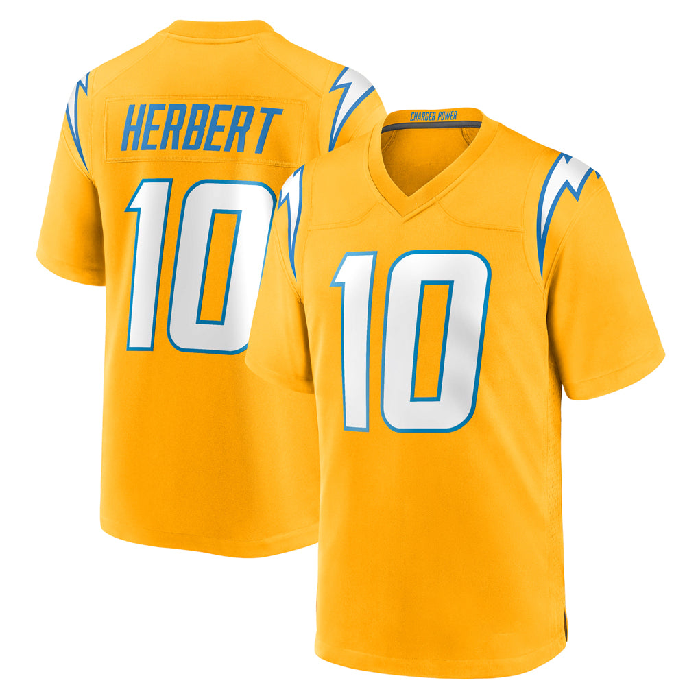 Parkc LA.Chargers #10 Justin Herbert Player Gold Home Game Stitched Jerseys