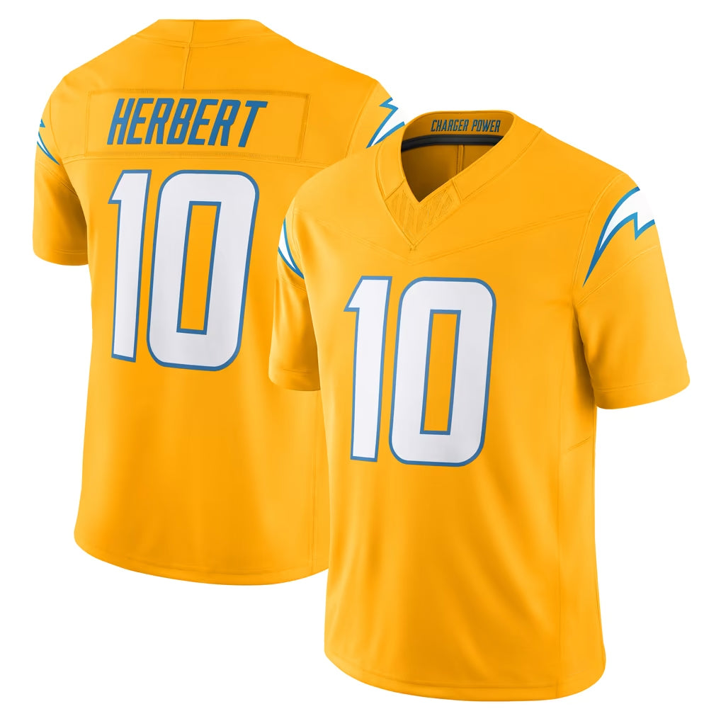 Parkc LA.Chargers #10 Justin Herbert Player Gold Limited Vapor F.U.S.E. Home Game Stitched Jerseys