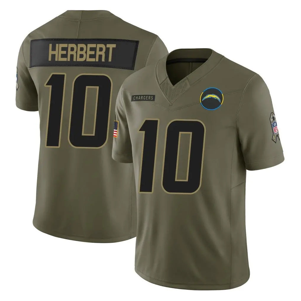 Parkc LA.Chargers #10 Justin Herbert Player Olive 2025 Salute To Service Limited Game Stitched Jerseys