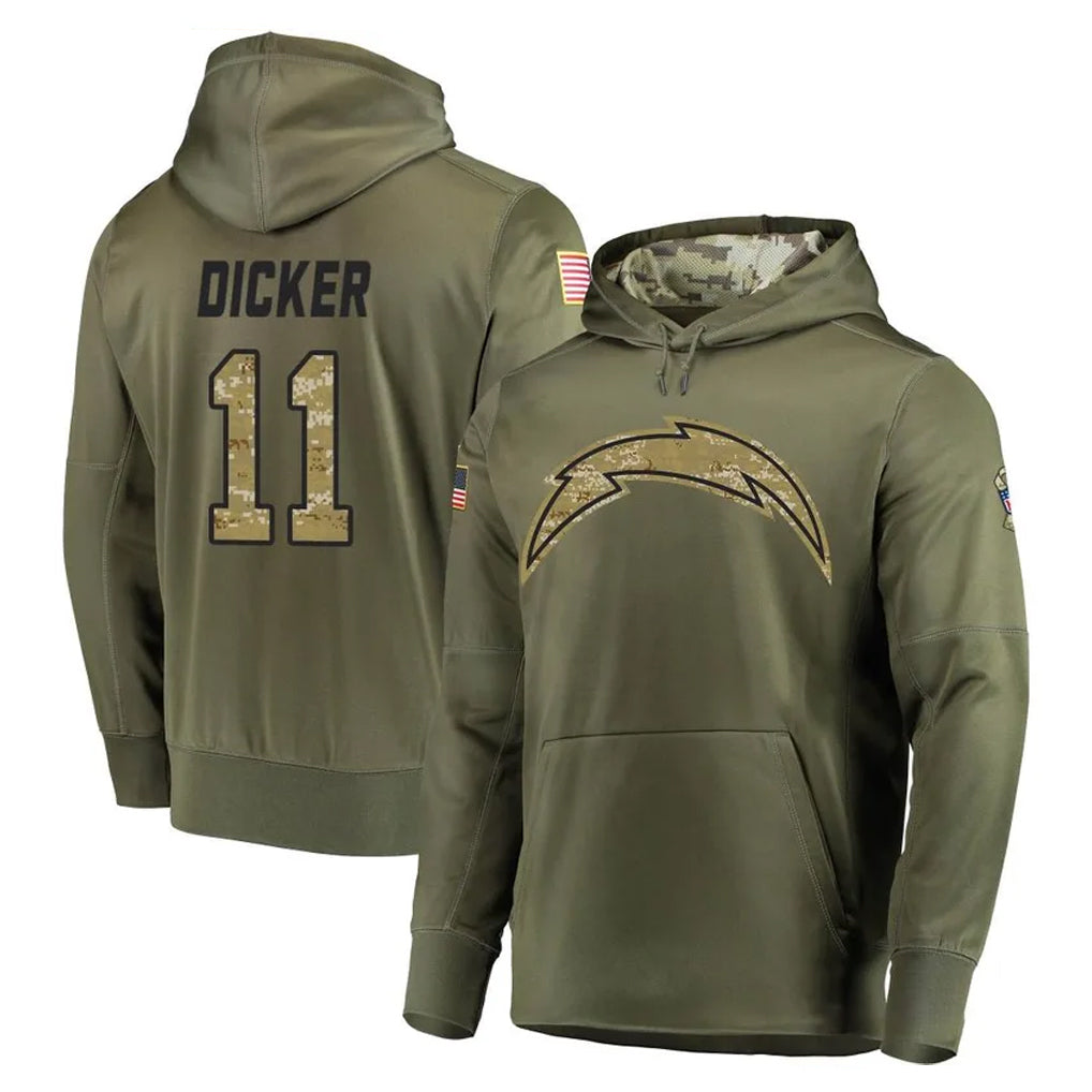 Parkc LA.Chargers #11 Cameron Dicker Player Olive Salute to Service Pullover Hoodies Home Game Stitched Jerseys