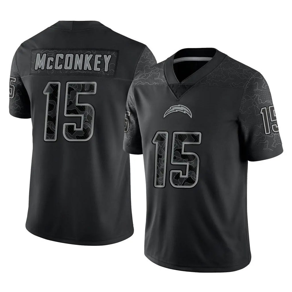 Parkc LA.Chargers #15 Ladd McConkey Player Black Limited Reflective Home Game Stitched Jerseys