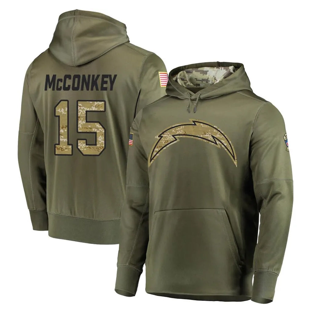 Parkc LA.Chargers #15 Ladd McConkey Player Olive Salute to Service Pullover Hoodies Home Game Stitched Jerseys