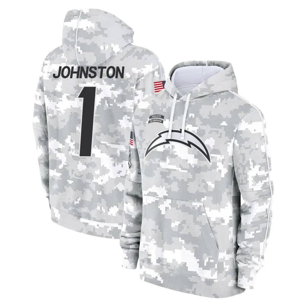 Parkc LA.Chargers #1 Quentin Johnston Player Arctic Camo Salute to Service Hoodies Limited Game Stitched Jerseys