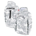 Parkc LA.Chargers #1 Quentin Johnston Player Arctic Camo Salute to Service Hoodies Limited Game Stitched Jerseys