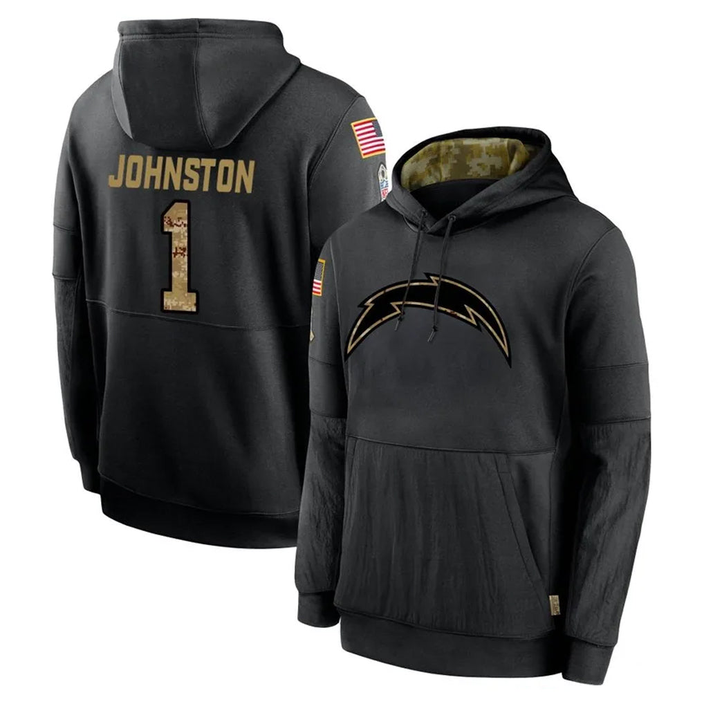 Parkc LA.Chargers #1 Quentin Johnston Player Black Salute to Service Hoodies Limited Game Stitched Jerseys