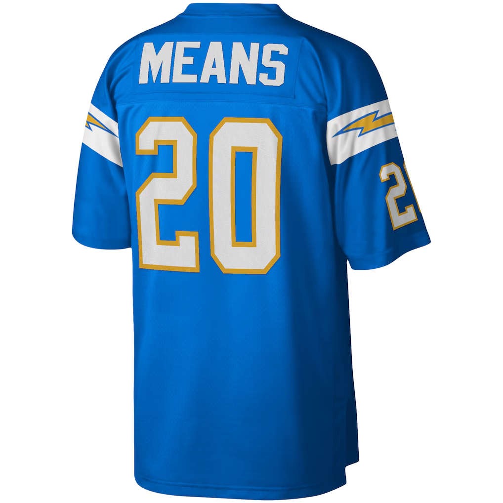 Parkc LA.Chargers #20 Natrone Means Mitchell & Ness Powder Blue Legacy Replica Stitched Puhic Jersey