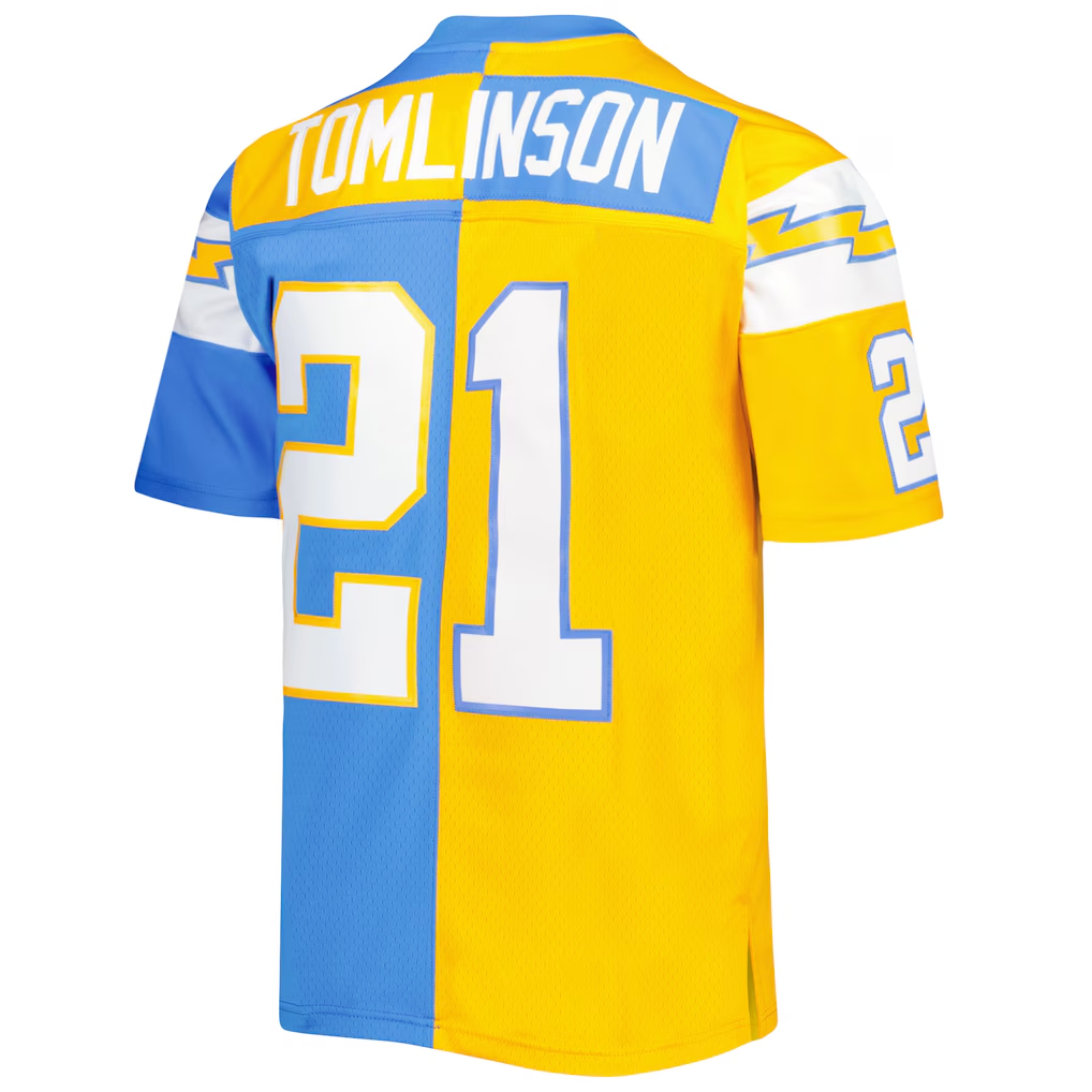 Parkc LA.Chargers #21 LaDainian Tomlinson Mitchell & Ness Powder BlueGold 2002 Split Legacy Replica Jersey