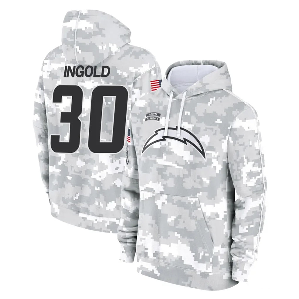 Parkc LA.Chargers #30 Alec Ingold Player Arctic Camo Salute to Service Hoodies Limited Game Stitched Jerseys