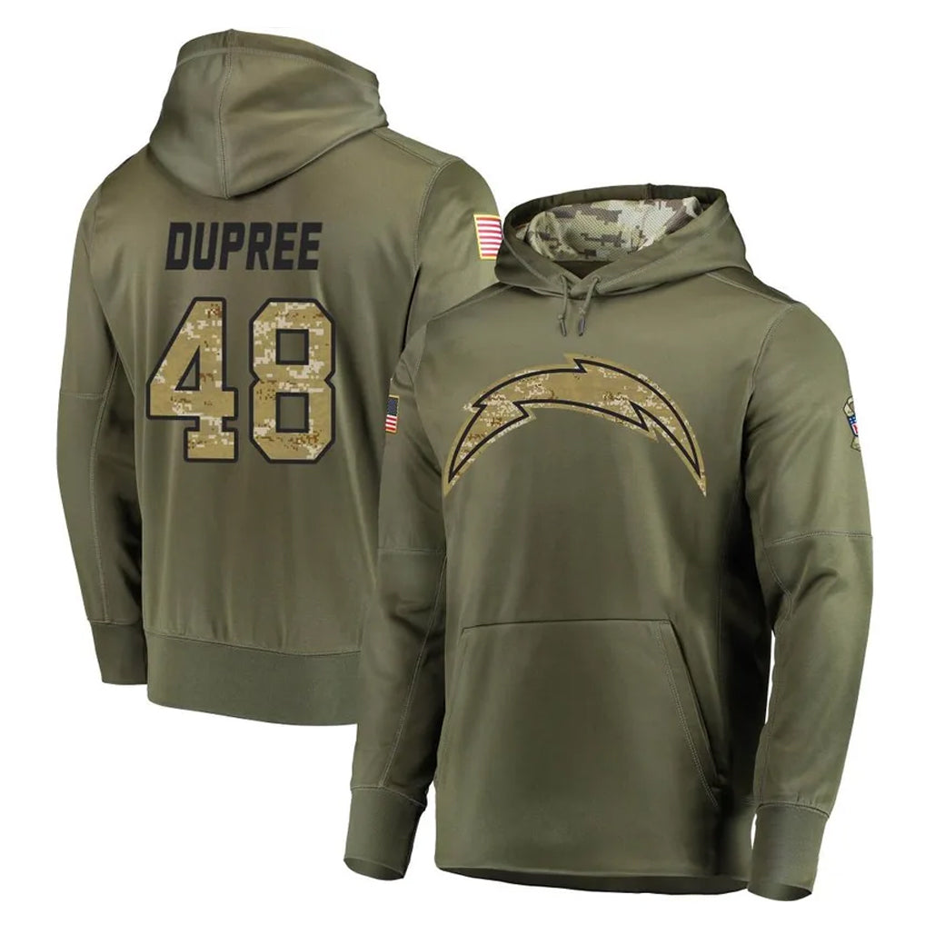 Parkc LA.Chargers #48 Bud Dupree Player Olive Salute to Service Pullover Hoodies Home Game Stitched Jerseys