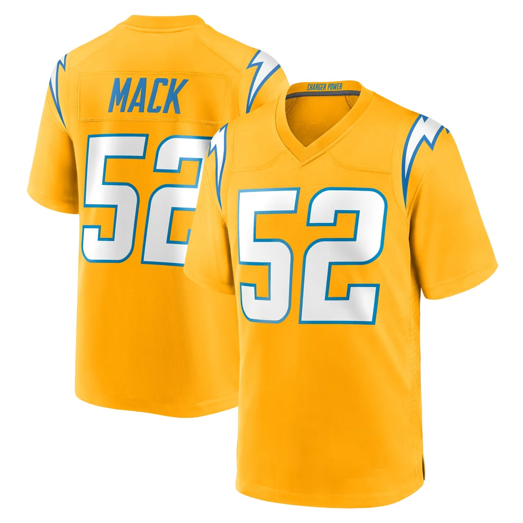 Parkc LA.Chargers #52 Khalil Mack Player Gold Home Game Stitched Jerseys