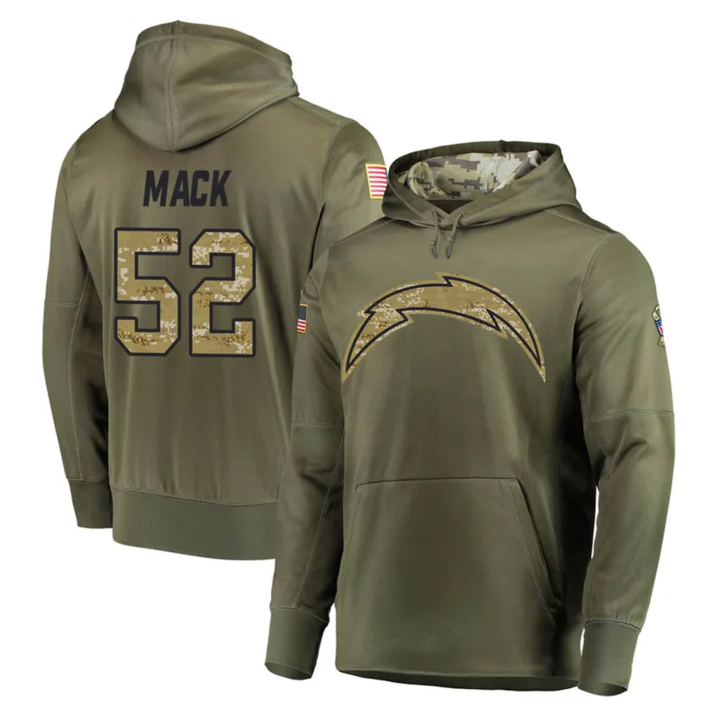 Parkc LA.Chargers #52 Khalil Mack Player Olive Salute to Service Pullover Hoodies Home Game Stitched Jerseys