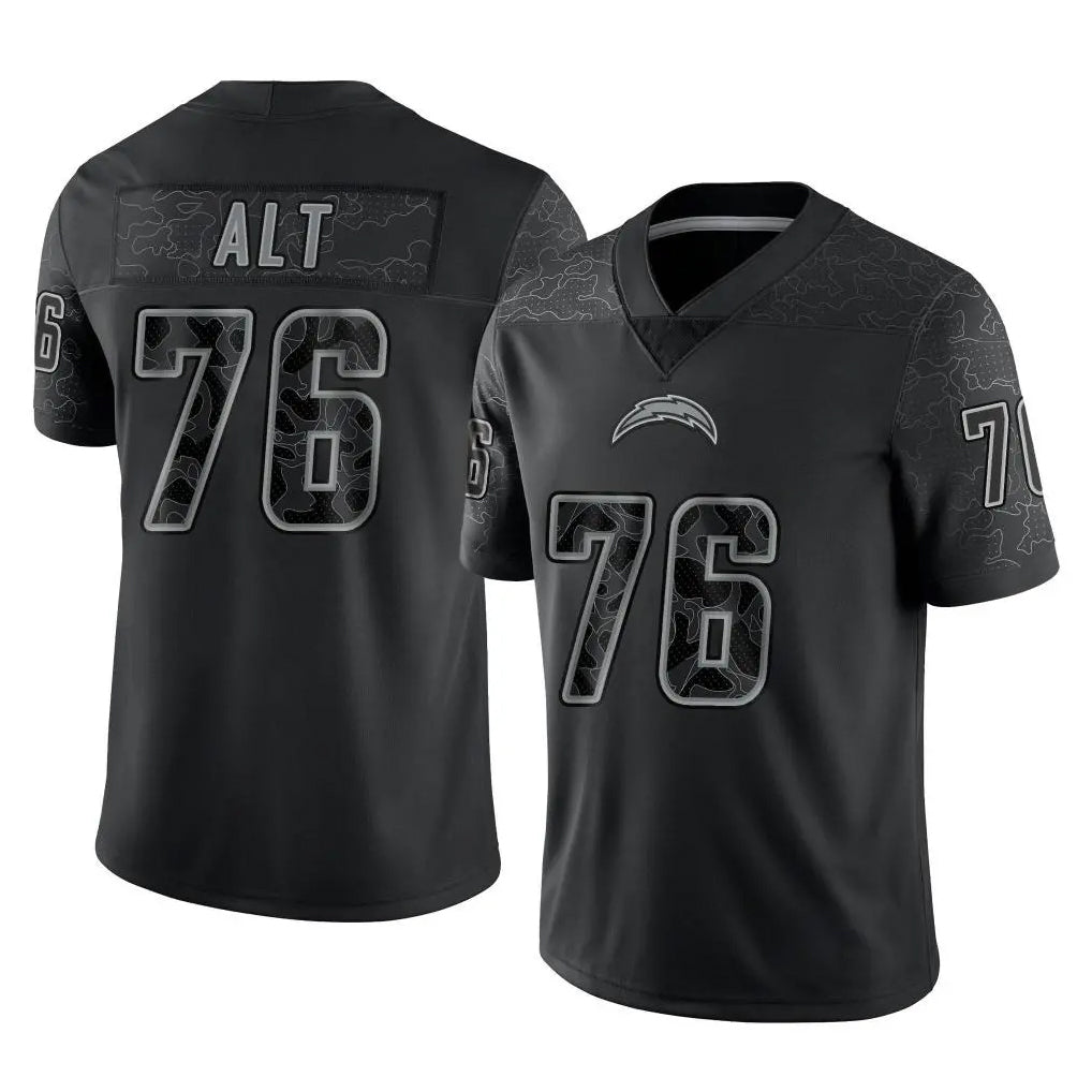 Parkc LA.Chargers #76 Joe Alt Player Black Limited Reflective Home Game Stitched Jerseys