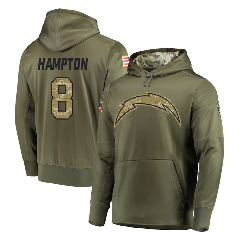 Parkc LA.Chargers #8 Omarion Hampton Player Olive Salute to Service Pullover Hoodies Home Game Stitched Jerseys