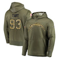 Parkc LA.Chargers #93 Teair Tart Player Olive Salute to Service Pullover Hoodies Home Game Stitched Jerseys
