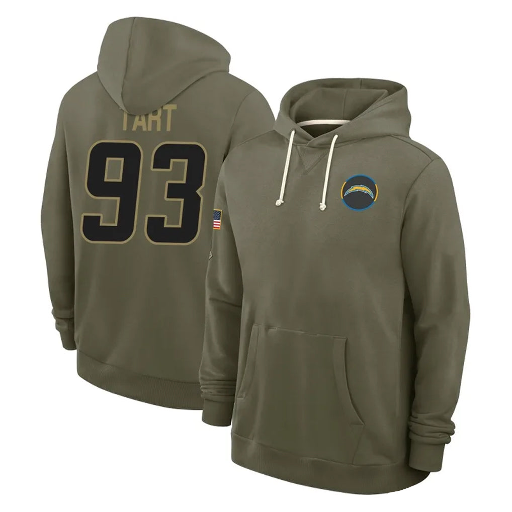 Parkc LA.Chargers #93 Teair Tart Player Olive Salute to Service Pullover Hoodies Limited Stitched Jerseys