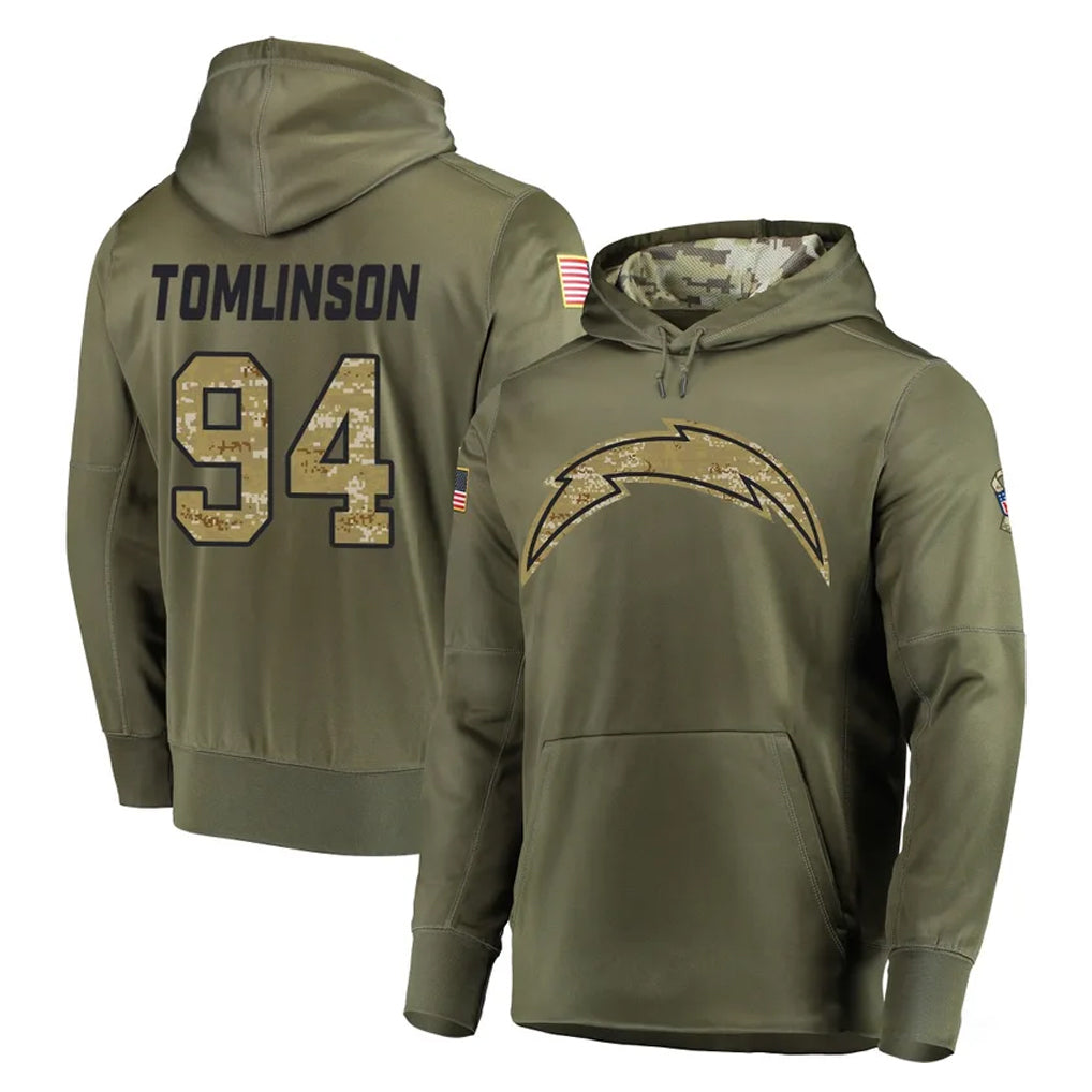 Parkc LA.Chargers #94 Dalvin Tomlinson Player Olive Salute to Service Pullover Hoodies Home Game Stitched Jerseys