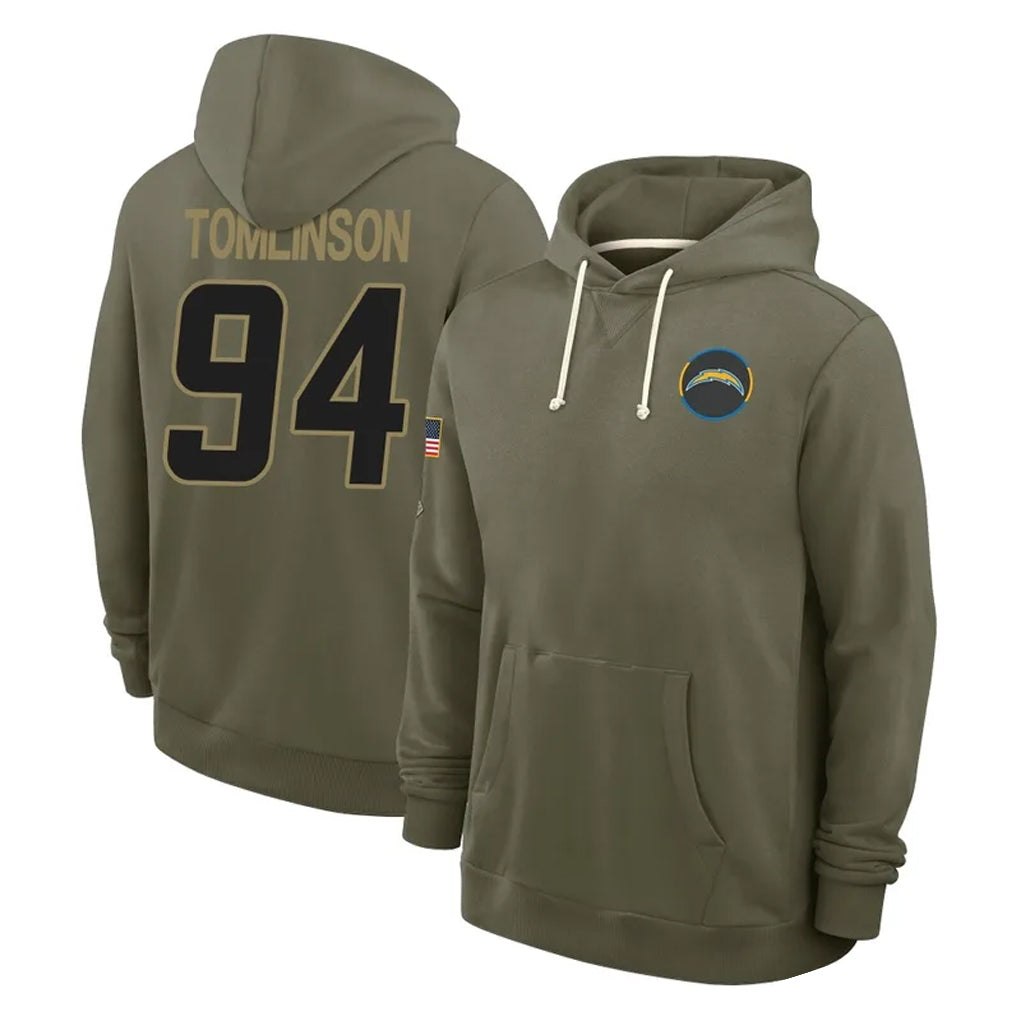Parkc LA.Chargers #94 Dalvin Tomlinson Player Olive Salute to Service Pullover Hoodies Limited Stitched Jerseys