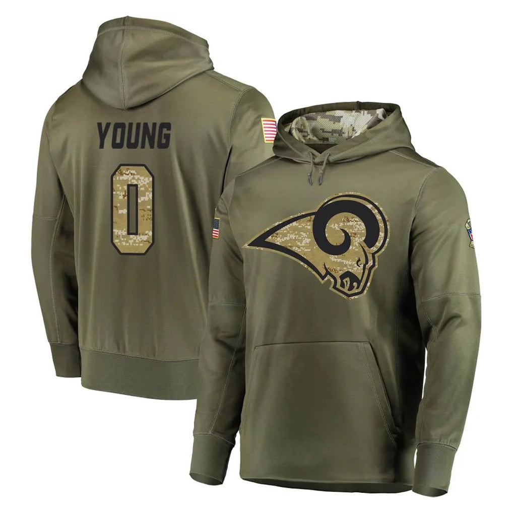 Parkc LA.Rams #0 Byron Young Player Olive Salute to Service Pullover Hoodies Home Game Stitched Jerseys